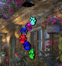 Solar Powered Lighted Paw Print Wind Chime