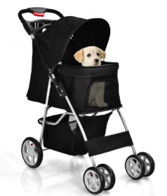 Foldable 4-Wheel Dog Stroller With Storage Basket