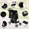 Foldable 4-Wheel Dog Stroller With Storage Basket