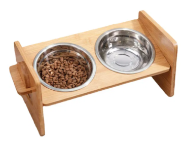 Bamboo Raised Stand Feeder with Bowls for Dogs