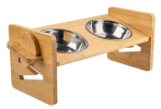 Bamboo Raised Stand Feeder with Bowls for Dogs