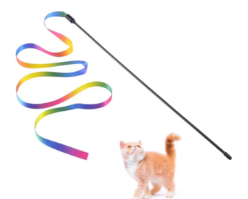 Colorful Rainbow Ribbon Cat Teaser Wand Toy