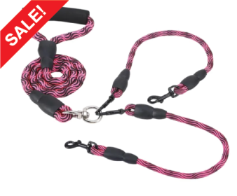 Tangle-Free Double Dog Reflective Leash (Color2: Rose Red)