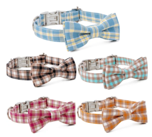 Collar with Plaid Bowtie for Small, Medium, Large Dogs (Color2: Blue, size: X Small)