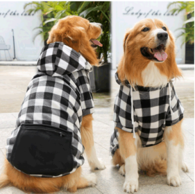 Black and White Plaid Sweatshirt Dog with Zipper Pocket (Color2: Black/White, size: X Small)