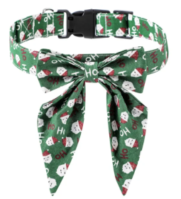 Christmas Collar with Long Bowtie and Adjustable Buckle (Color2: Green, size: X Small)