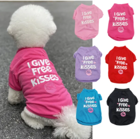 Free Kisses Cotton T-Shirt for Dogs (Color2: Blue, size: X Small)