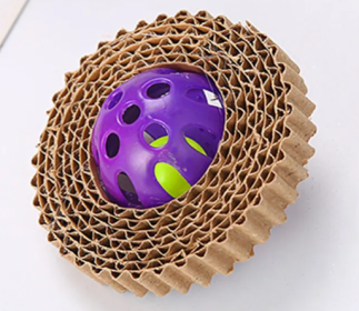 Corrugated Paper Feline Toy Ball and Bell (Color2: Purple)