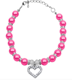 Heart & Pearls Collar - Pink (size: Small)