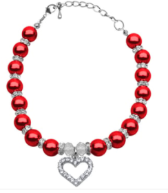 Heart & Pearls Collar - Red (size: Small)